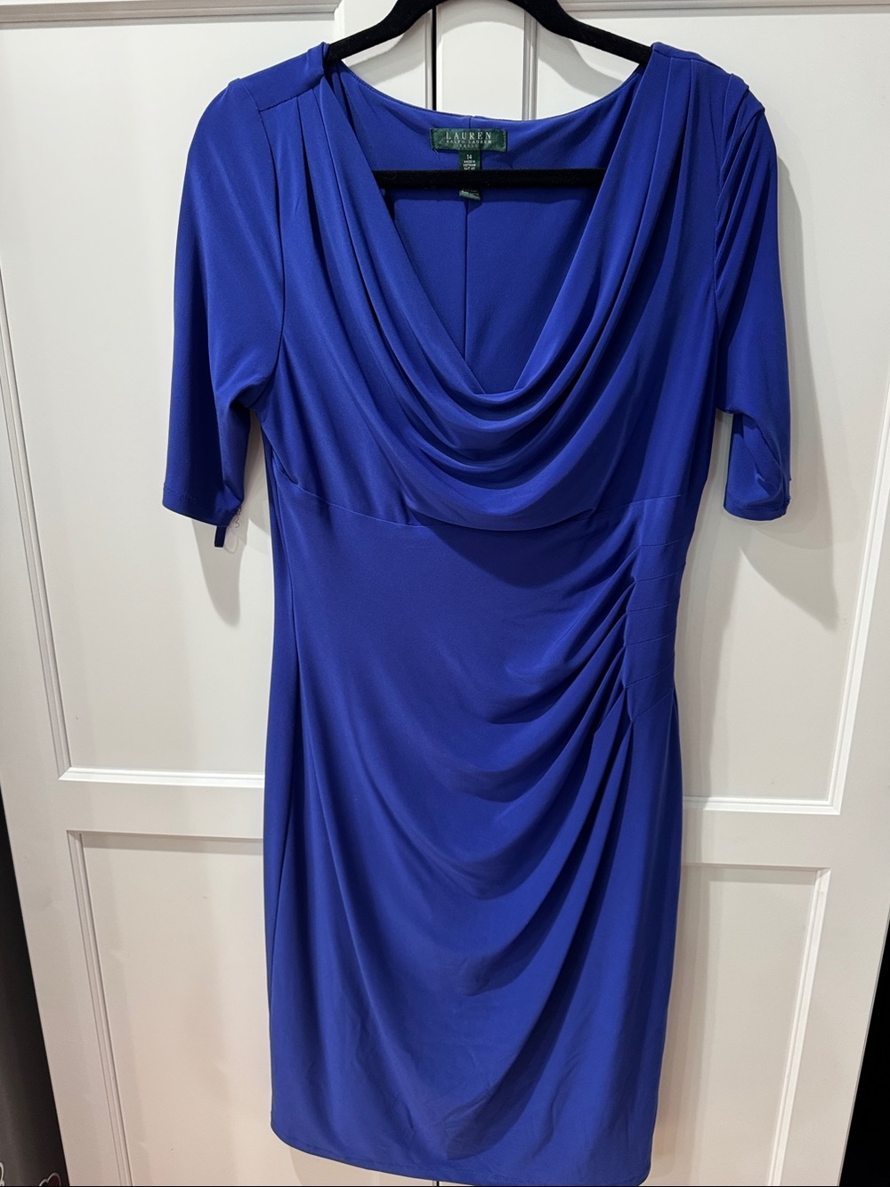 Ralph Lauren Cobalt Draped Cowl Midi Dress